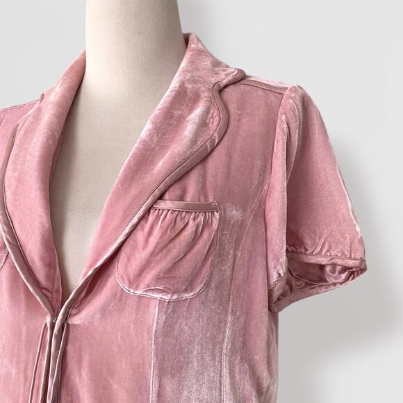 Y2K Silk Velvet Peplum Top Banana Republic 12 Pink Coquette Puff Short Sleeves - Picture 2 of 7